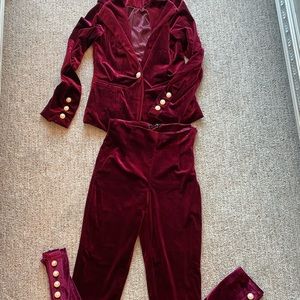 Burgundy Velvet Suit, 2-Piece, Sz Sm